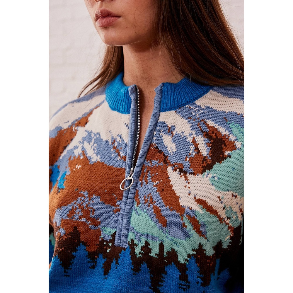BDG Urban Outfitters Jesse‎ Size L Half Zip Mountain Forest Winter Sweater(A533) - Picture 3 of 9